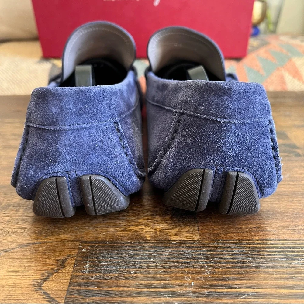Salvatore Ferragamo NEWTON Blue Suede Driving Loafers US9 E (Display Shoes)